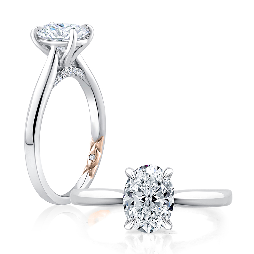 Solitaire Oval Center Diamond Engagement Ring with Peek-A-Boo Diamonds - A.JAFFE
