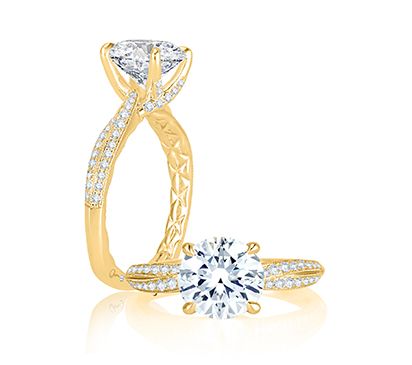 Crossover Shank with Milgrain Detail Pave Diamond Engagement Ring - A.JAFFE