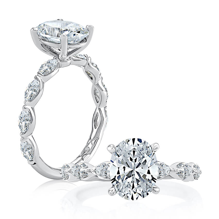 Four Prong Oval Center Diamond Engagement Ring - A.JAFFE