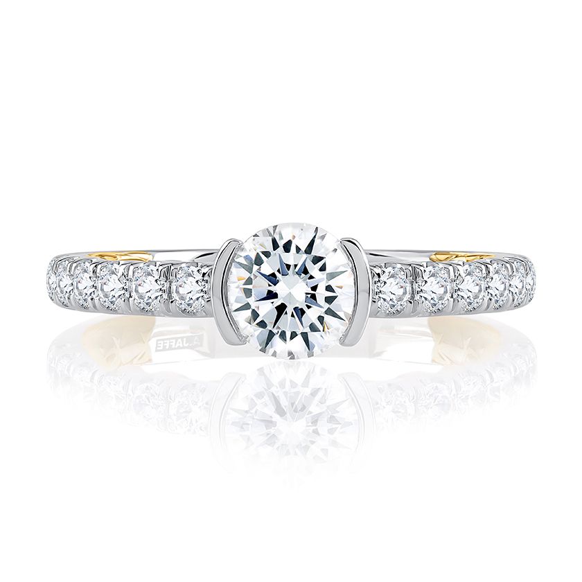 Modern Half Bezel Two Tone Round Cut Diamond Engagement Ring - A.JAFEE