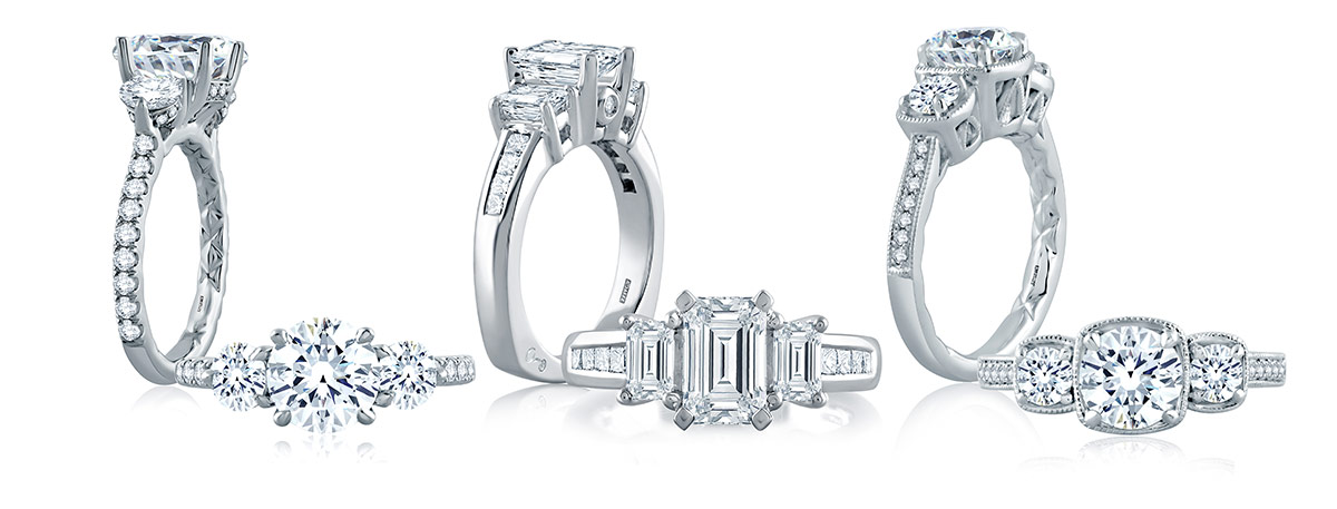 Three Stone Engagement Rings by A. JAFFE