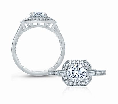 Baguette Accent Shank Modern Vintage Engagement Ring | By A JAFFE